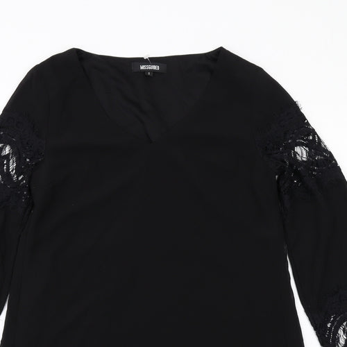 Missguided Womens Black Polyester A-Line Size 8 V-Neck Pullover - Lace Details on Sleeves