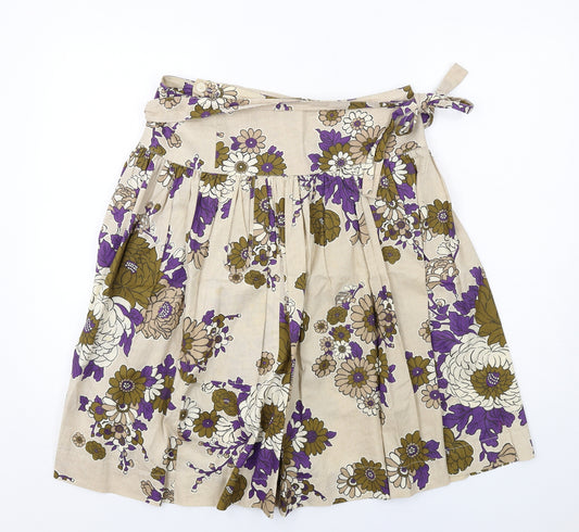 French Connection Womens Beige Floral Cotton Swing Skirt Size 6 Zip