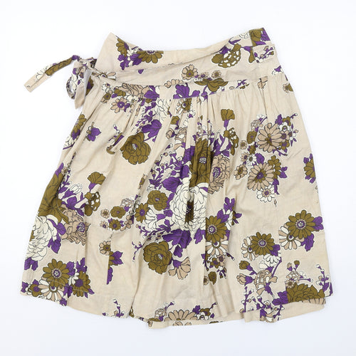 French Connection Womens Beige Floral Cotton Swing Skirt Size 6 Zip