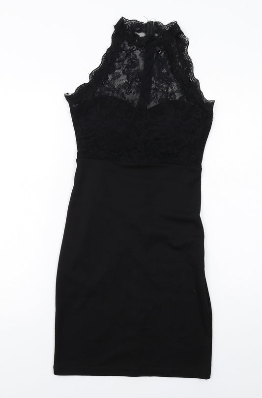 Boohoo Womens Black Polyester Shift Size S Halter Zip - Lace Details