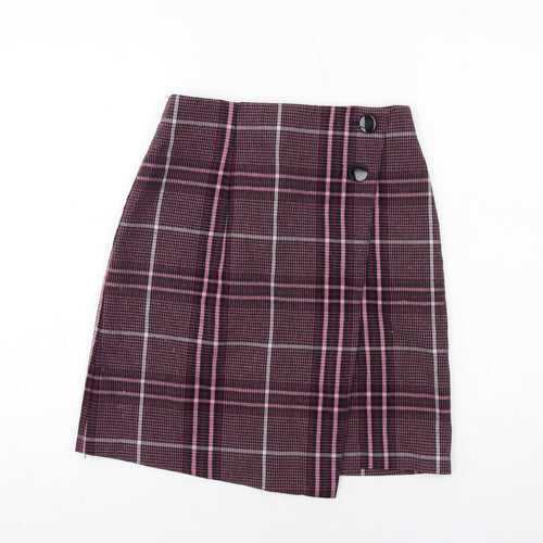 Marks and Spencer Womens Pink Plaid Polyester A-Line Skirt Size 8 Zip