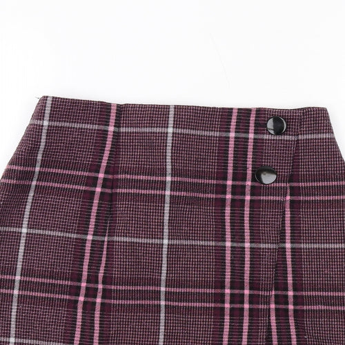Marks and Spencer Womens Pink Plaid Polyester A-Line Skirt Size 8 Zip