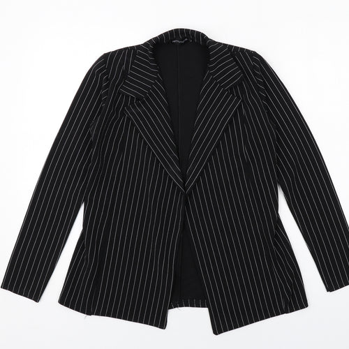 PRETTYLITTLETHING Womens Black Striped Jacket Blazer Size S