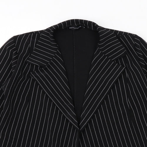 PRETTYLITTLETHING Womens Black Striped Jacket Blazer Size S
