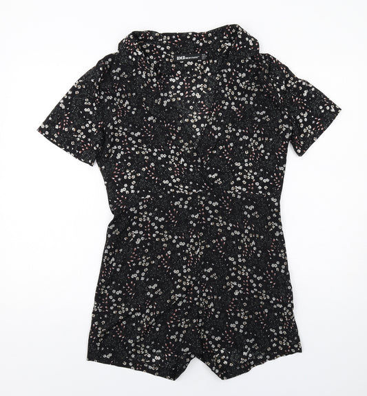 Oh My Days Womens Black Floral Viscose Playsuit One-Piece Size 8 Zip