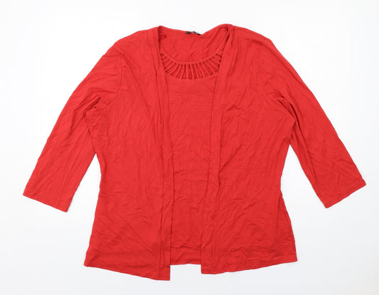 Jenny Lloyd Womens Red Viscose Basic Blouse Size 20 Round Neck - Cardigan Effect