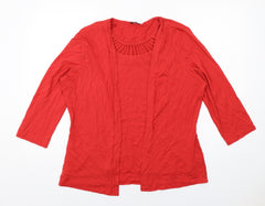 Jenny Lloyd Womens Red Viscose Basic Blouse Size 20 Round Neck - Cardigan Effect