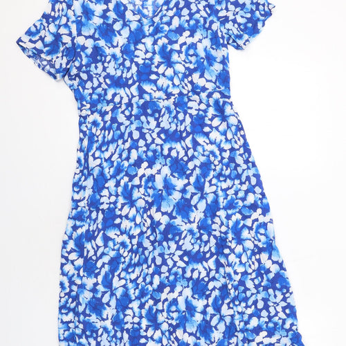 Damart Womens Blue Geometric Viscose A-Line Size 10 V-Neck Pullover