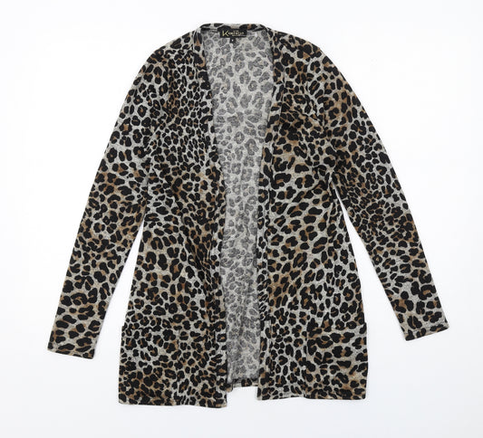 New Look Womens Black V-Neck Animal Print Polyester Cardigan Jumper Size 8 - Leopard pattern