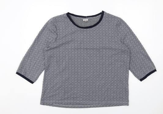 Damart Womens Blue Geometric Polyester Basic T-Shirt Size 18 Round Neck