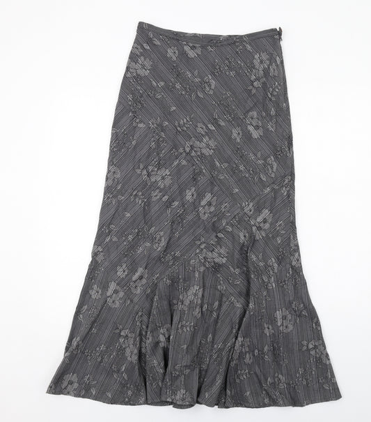 Per Una Womens Grey Floral Polyester Swing Skirt Size 8 Zip