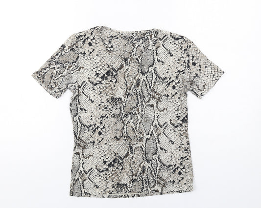 Marks and Spencer Womens Beige Animal Print Viscose Basic T-Shirt Size 8 Round Neck - Snakeskin Pattern