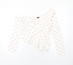 Nasty Gal Womens White Polka Dot Polyester Basic Blouse Size 8 Off the Shoulder - Asymmetric Neckline