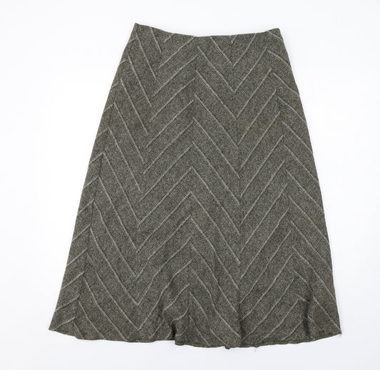 Marks and Spencer Womens Green Striped Polyester Swing Skirt Size 12
