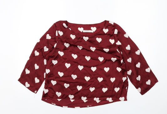 Vera & Lucy Womens Red Geometric Polyester Basic Blouse Size S Round Neck - Heart Pattern