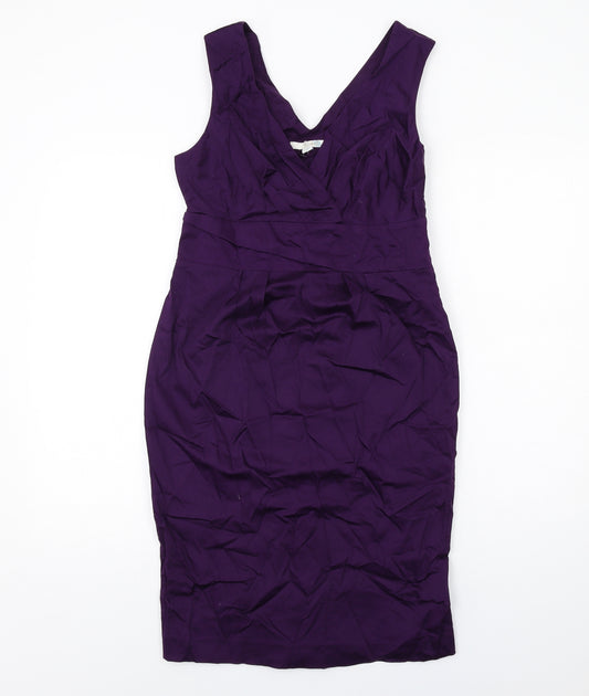Boden Womens Purple Cotton Shift Size 10 V-Neck Zip