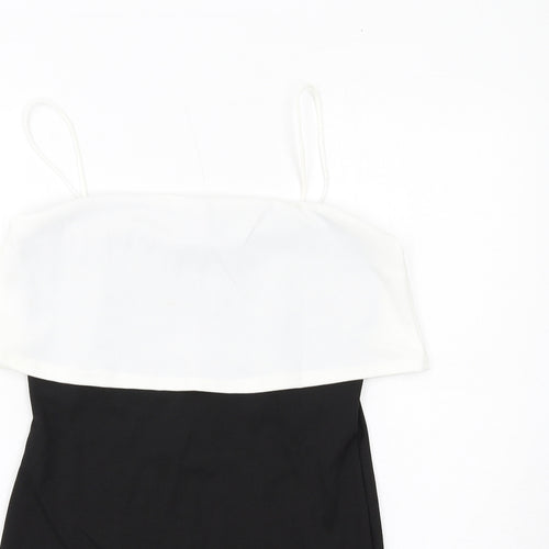PRETTYLITTLETHING Womens Black Colourblock Polyester Mini Size 14 Square Neck Pullover