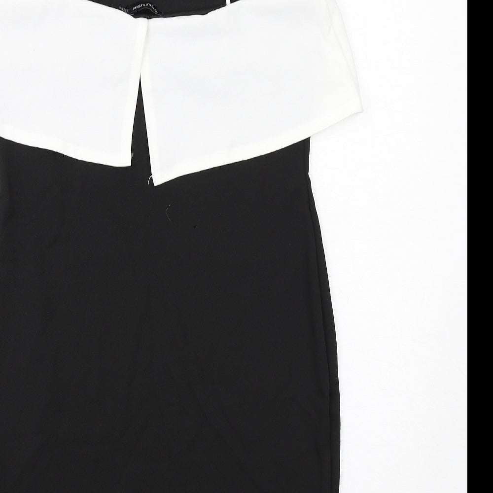 PRETTYLITTLETHING Womens Black Colourblock Polyester Mini Size 14 Square Neck Pullover