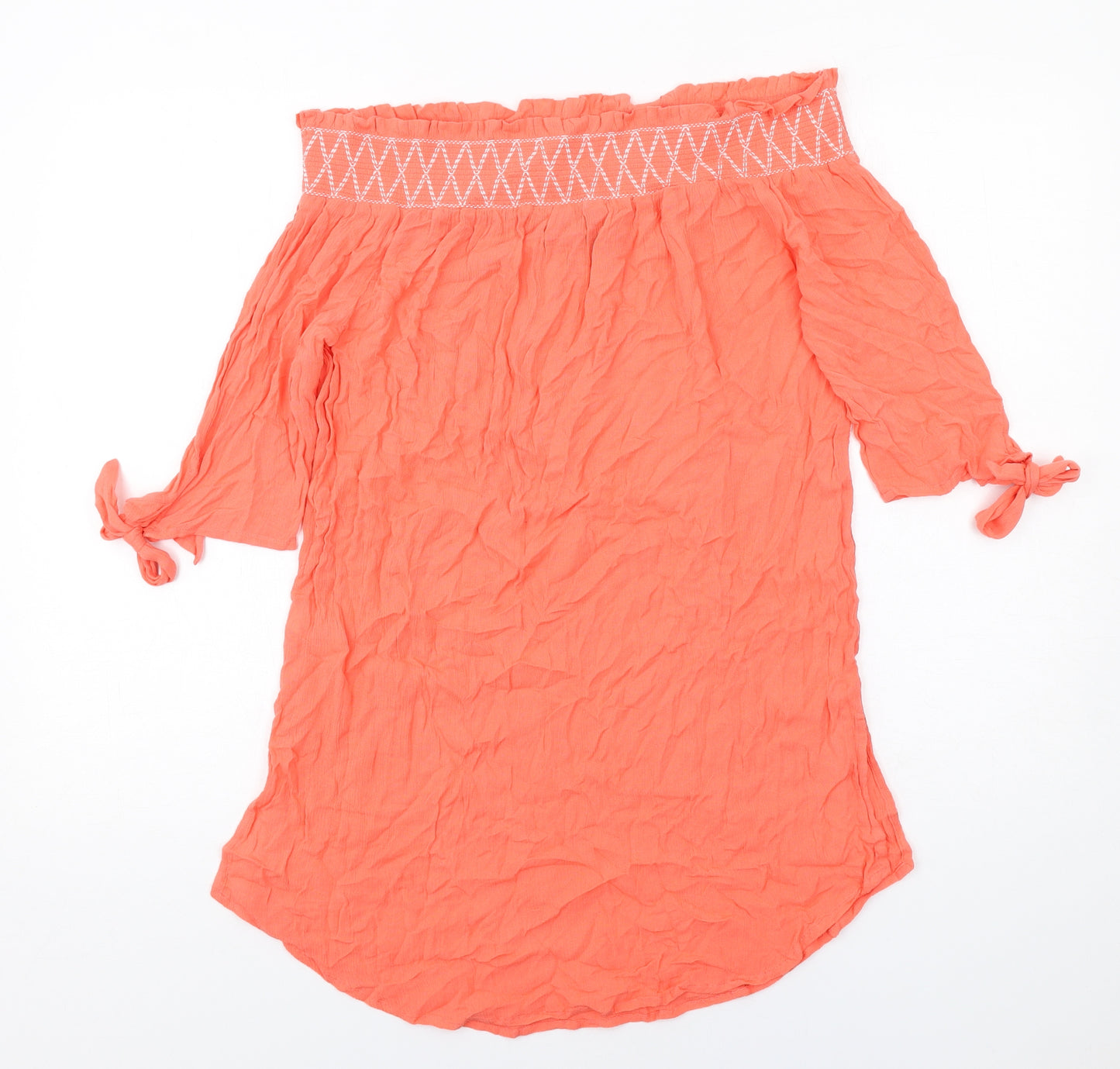 New Look Womens Orange Viscose Mini Size M Off the Shoulder - Tie Sleeve Detail