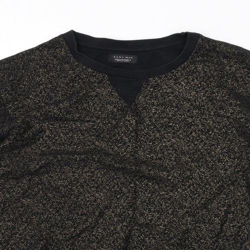Zara Mens Black Geometric Cotton Pullover Sweatshirt Size M