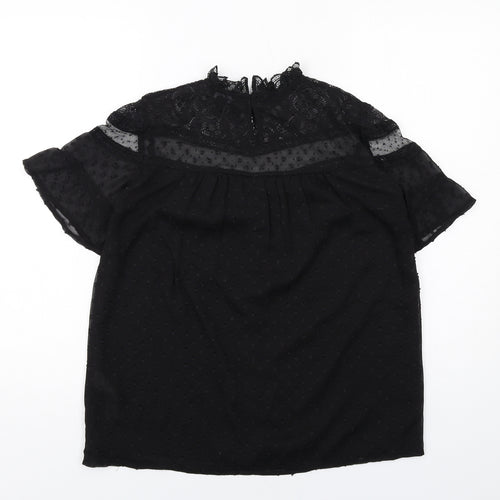 New Look Womens Black Polyester Basic Blouse Size 8 Mock Neck - Textured