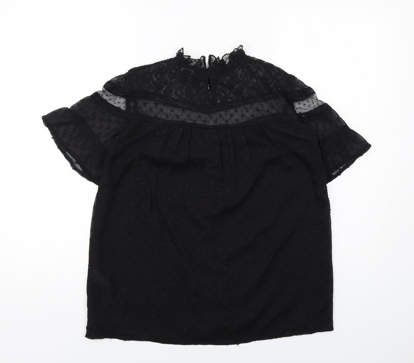 New Look Womens Black Polyester Basic Blouse Size 8 Mock Neck - Textured