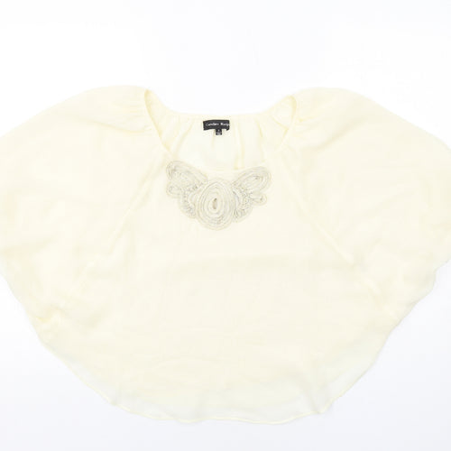 Caroline Morgan Womens Ivory Polyester Basic Blouse Size S Round Neck - Batwing Sleeves Neckline Detail