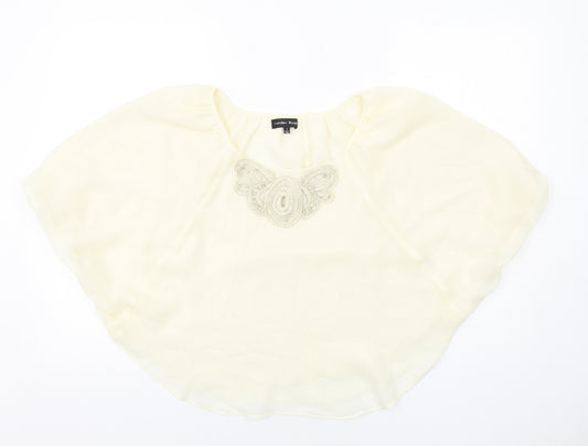 Caroline Morgan Womens Ivory Polyester Basic Blouse Size S Round Neck - Batwing Sleeves Neckline Detail