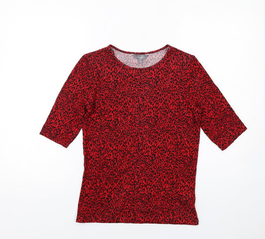 Principles Womens Red Animal Print Viscose Basic T-Shirt Size 10 Round Neck - Leopard Print