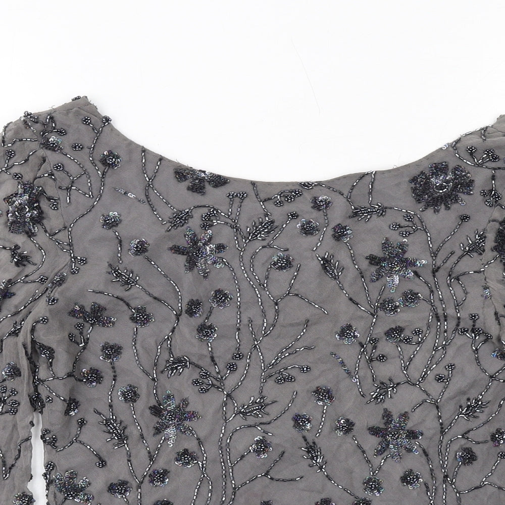Fenn Wright Manson Womens Grey Polyester Basic Blouse Size 12 Boat Neck - Embellished