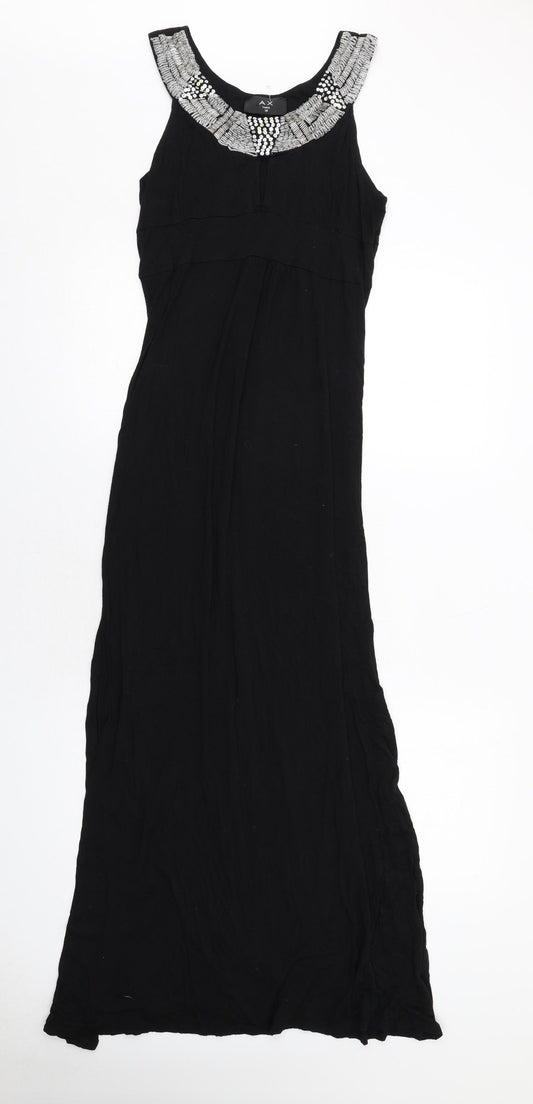 AX Paris Womens Black Viscose Maxi Size 14 Boat Neck Pullover - Embellished Neckline