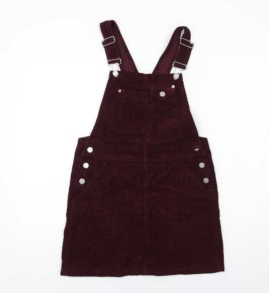 ASOS Womens Purple Cotton Pinafore/Dungaree Dress Size 8 Square Neck Button