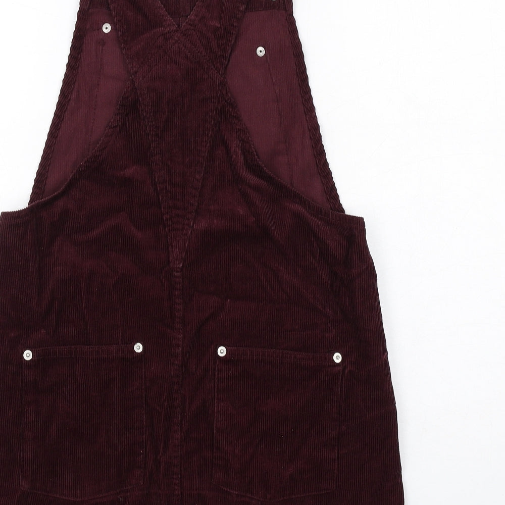 ASOS Womens Purple Cotton Pinafore/Dungaree Dress Size 8 Square Neck Button