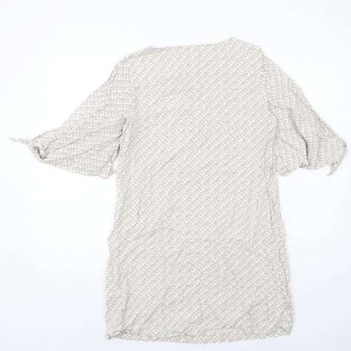 H&M Womens Ivory Geometric Viscose Mini Size 10 Boat Neck Pullover - Cold Shoulder