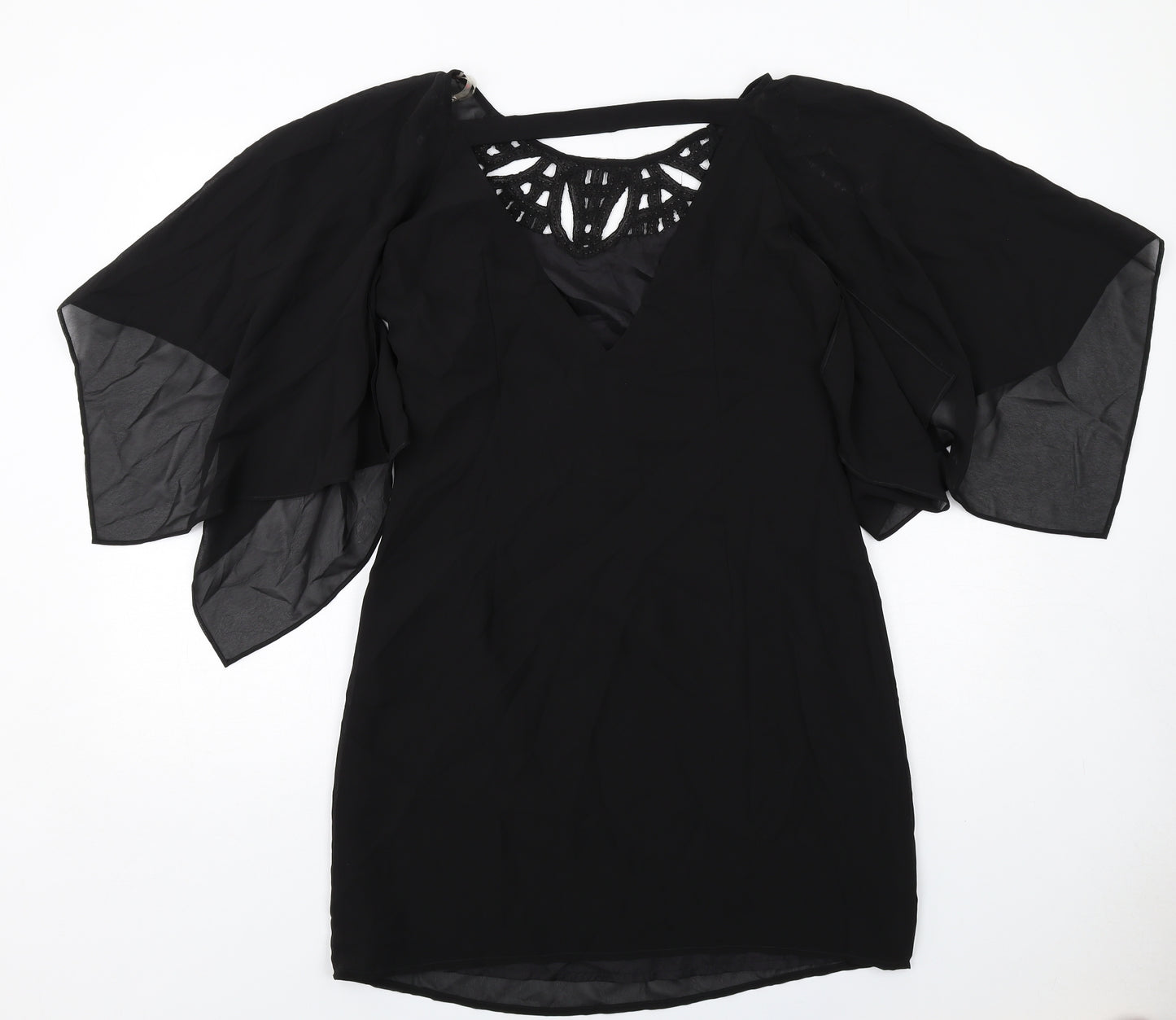 Lipsy Womens Black Polyester Mini Size 8 Boat Neck Zip - Embellished Neckline