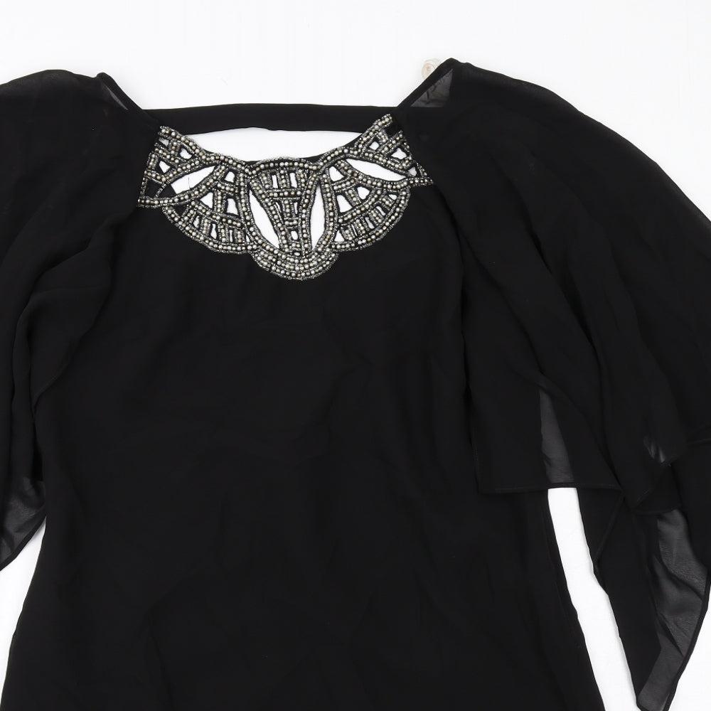 Lipsy Womens Black Polyester Mini Size 8 Boat Neck Zip - Embellished Neckline