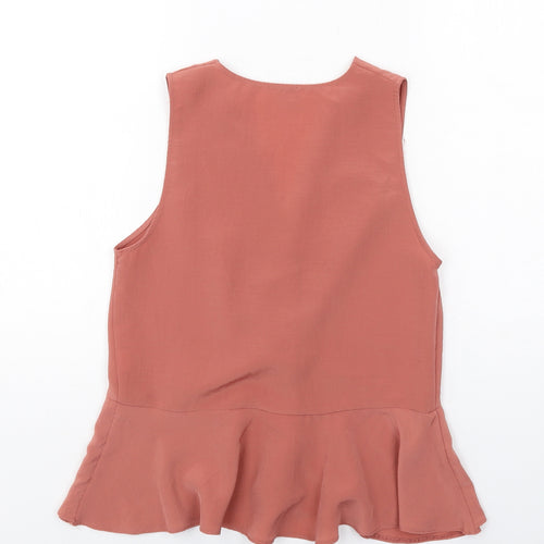 River Island Womens Pink Polyester Basic Blouse Size 10 V-Neck