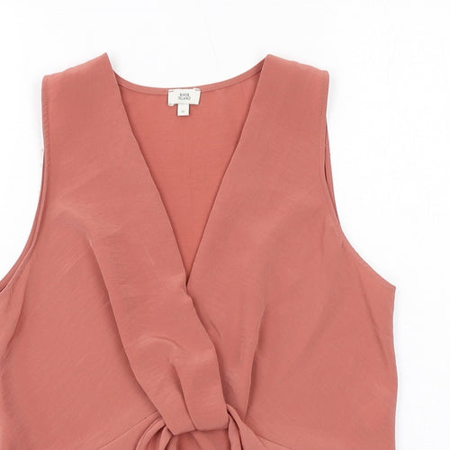 River Island Womens Pink Polyester Basic Blouse Size 10 V-Neck