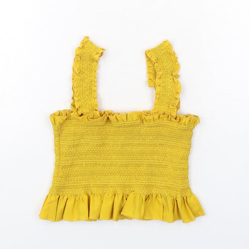 FOREVER 21 Womens Yellow Polyester Basic Tank Size S Square Neck - Shirred