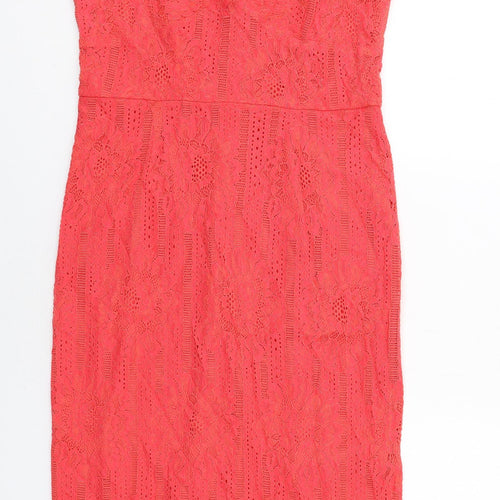 New Look Womens Red Nylon Slip Dress Size 14 V-Neck Zip