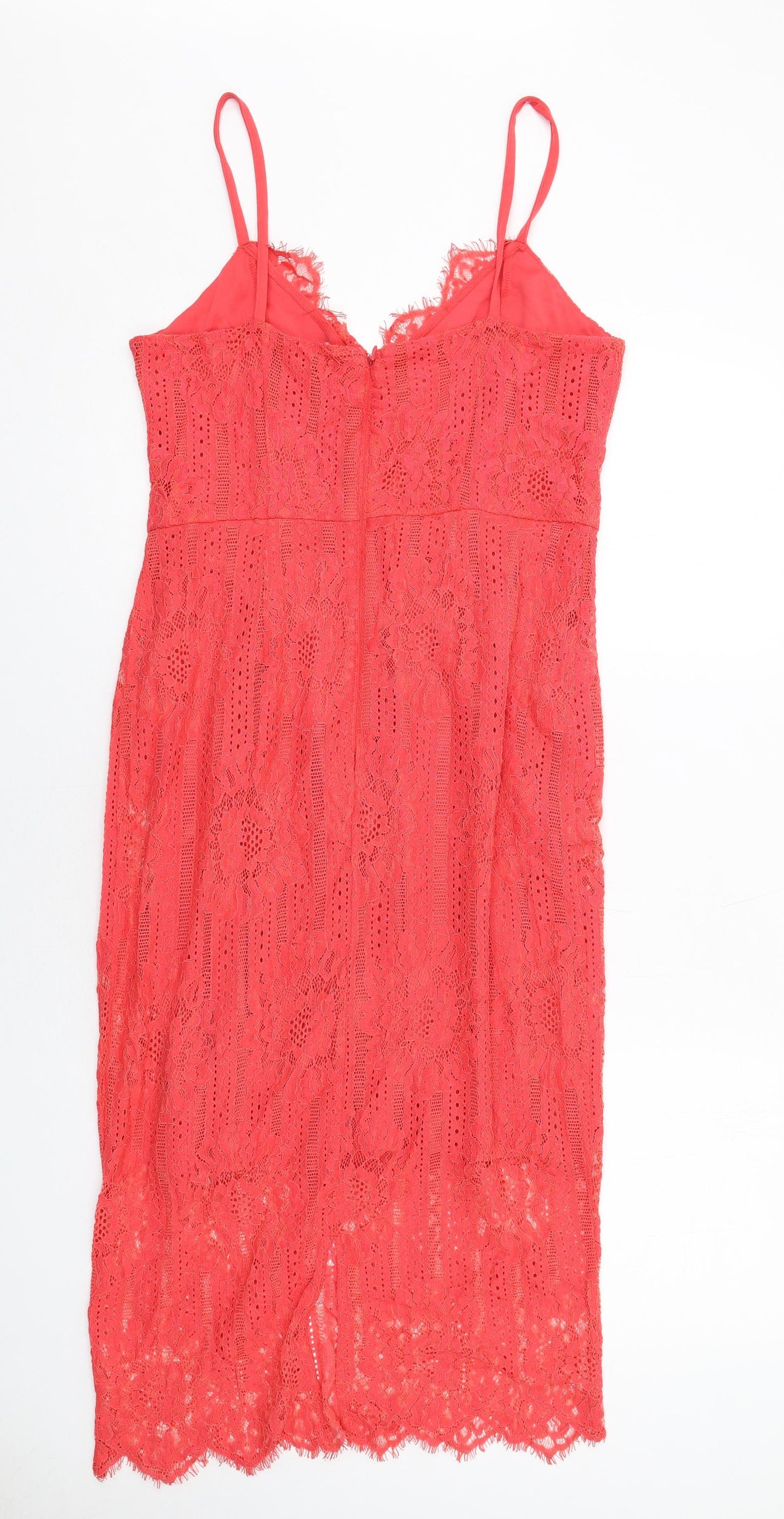 New Look Womens Red Nylon Slip Dress Size 14 V-Neck Zip