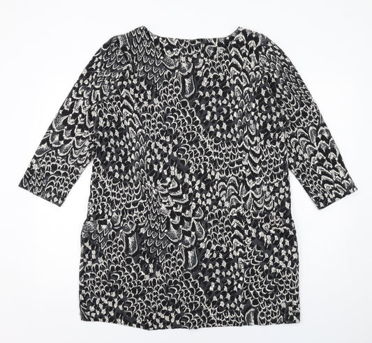 Joules Womens Black Geometric Cotton Mini Size 14 Boat Neck Pullover