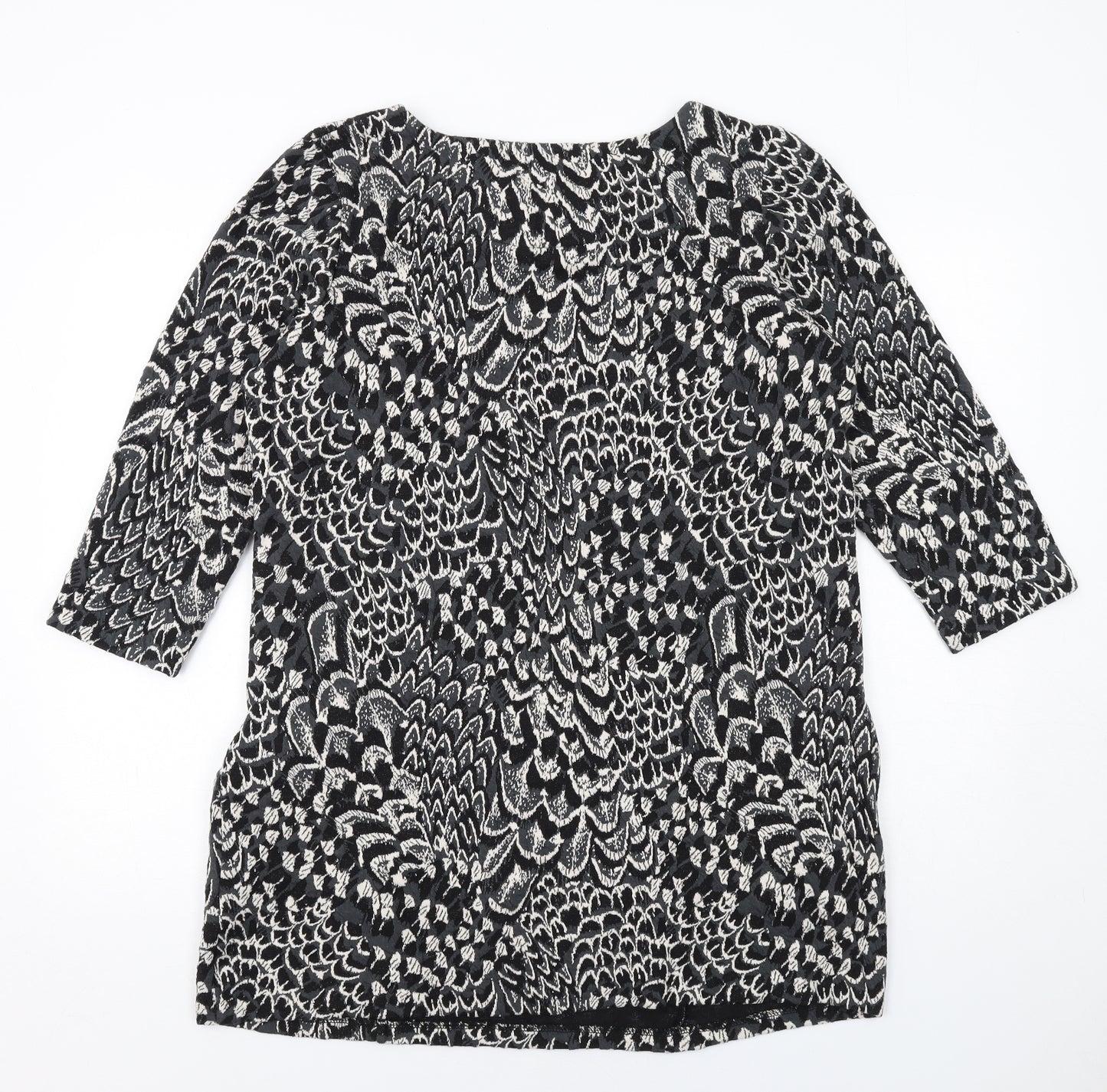 Joules Womens Black Geometric Cotton Mini Size 14 Boat Neck Pullover