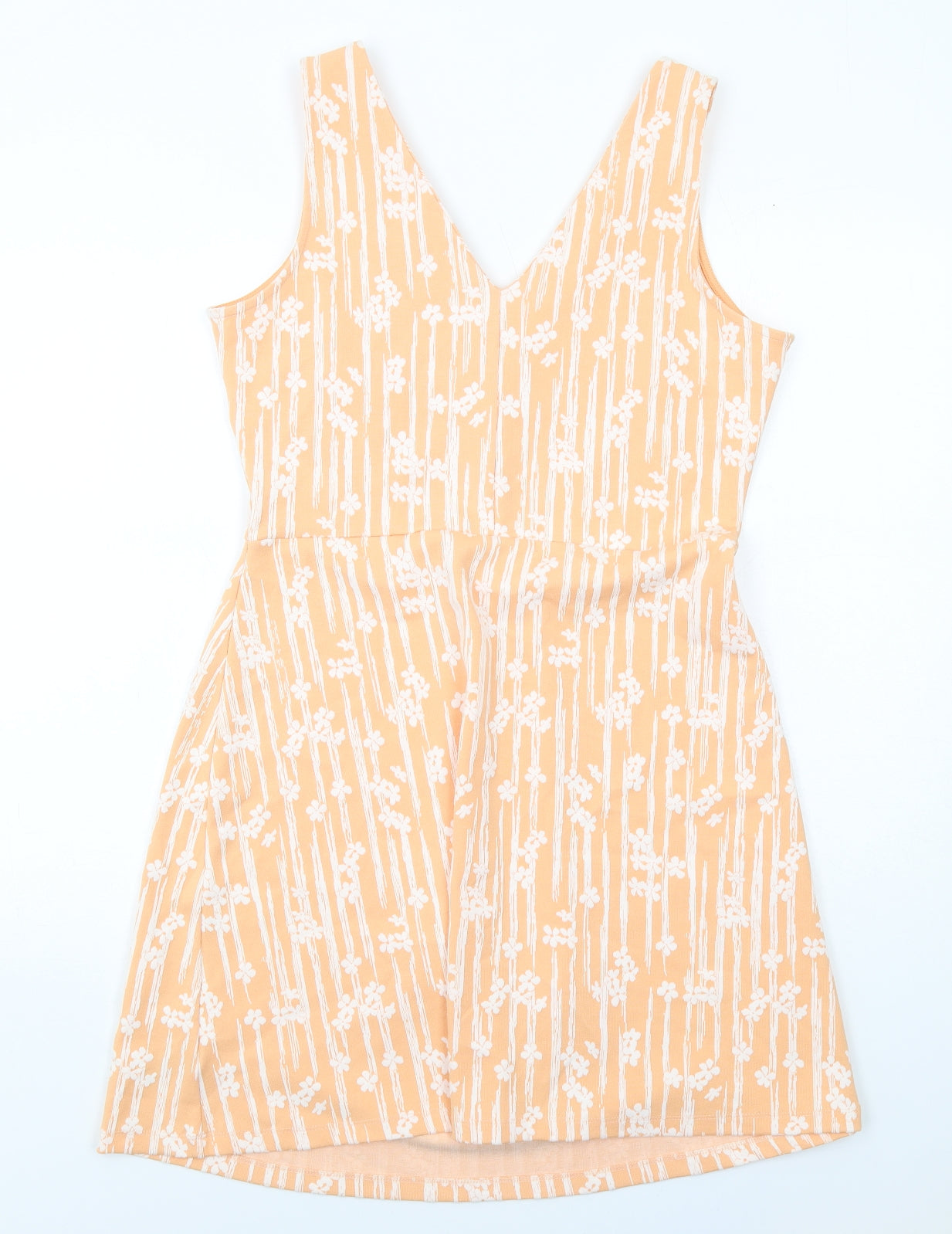 NEXT Womens Orange Floral Cotton A-Line Size 14 V-Neck Pullover