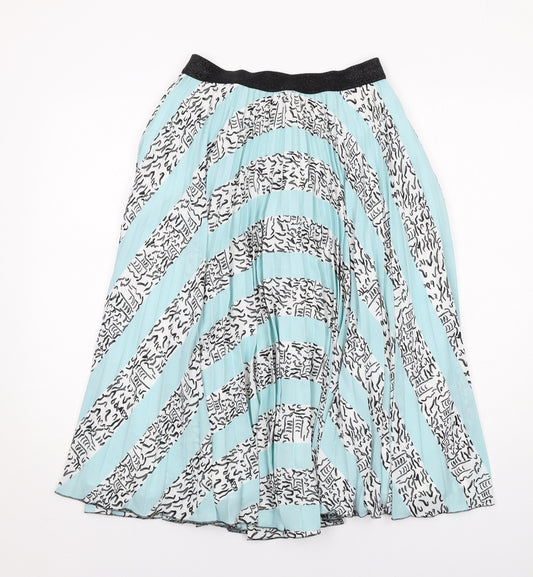 Oliver Bonas Womens Blue Geometric Polyester Swing Skirt Size 8