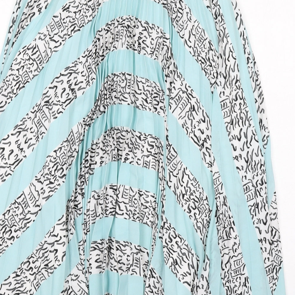 Oliver Bonas Womens Blue Geometric Polyester Swing Skirt Size 8