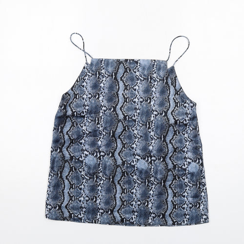 H&M Womens Blue Animal Print Polyester Camisole Tank Size 8 V-Neck - Snake Skin Print