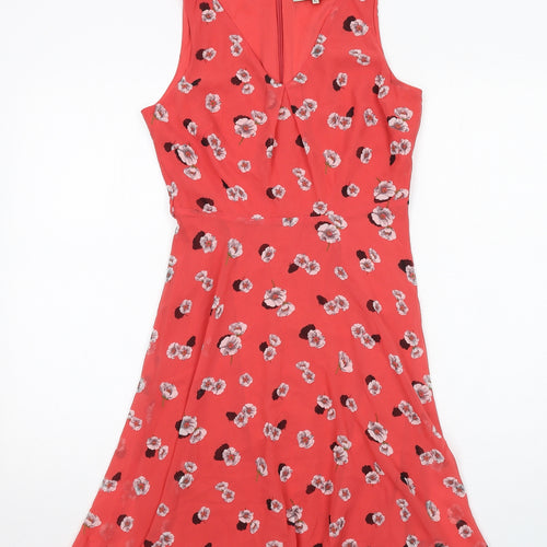 Dorothy Perkins Womens Red Floral Polyester Trapeze & Swing Size 8 V-Neck Zip
