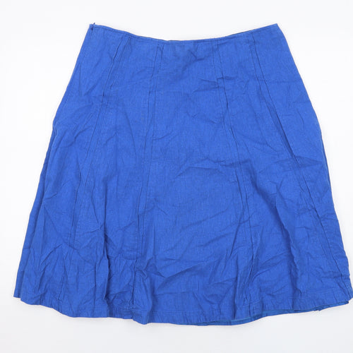 M&Co Womens Blue Linen Swing Skirt Size 16 Zip