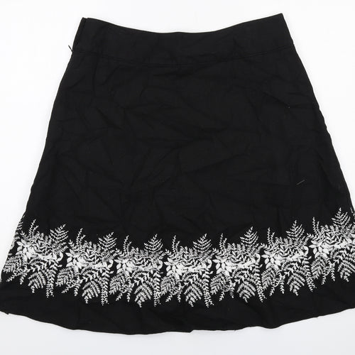 M&Co Womens Black Floral Linen Swing Skirt Size 16 Zip